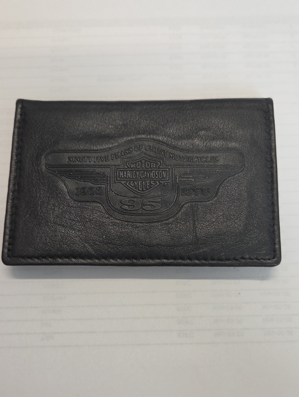 Vintage 95th ANNIVERSARY Harley-Davidson Black Embossed Leather Bifold Wallet